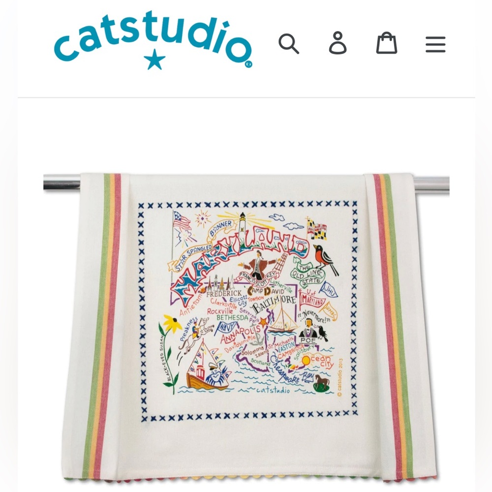 Catstudio Maryland embroidered Dish Bar Tea Towel NWT sealed in original package
